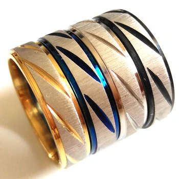 

Wholesale 50pcs Blue/Black/Silver/Gold TOP MIX Men Women Step Oblique Cutting Stainless Steel Rings 6MM Band Colorful Band Ring
