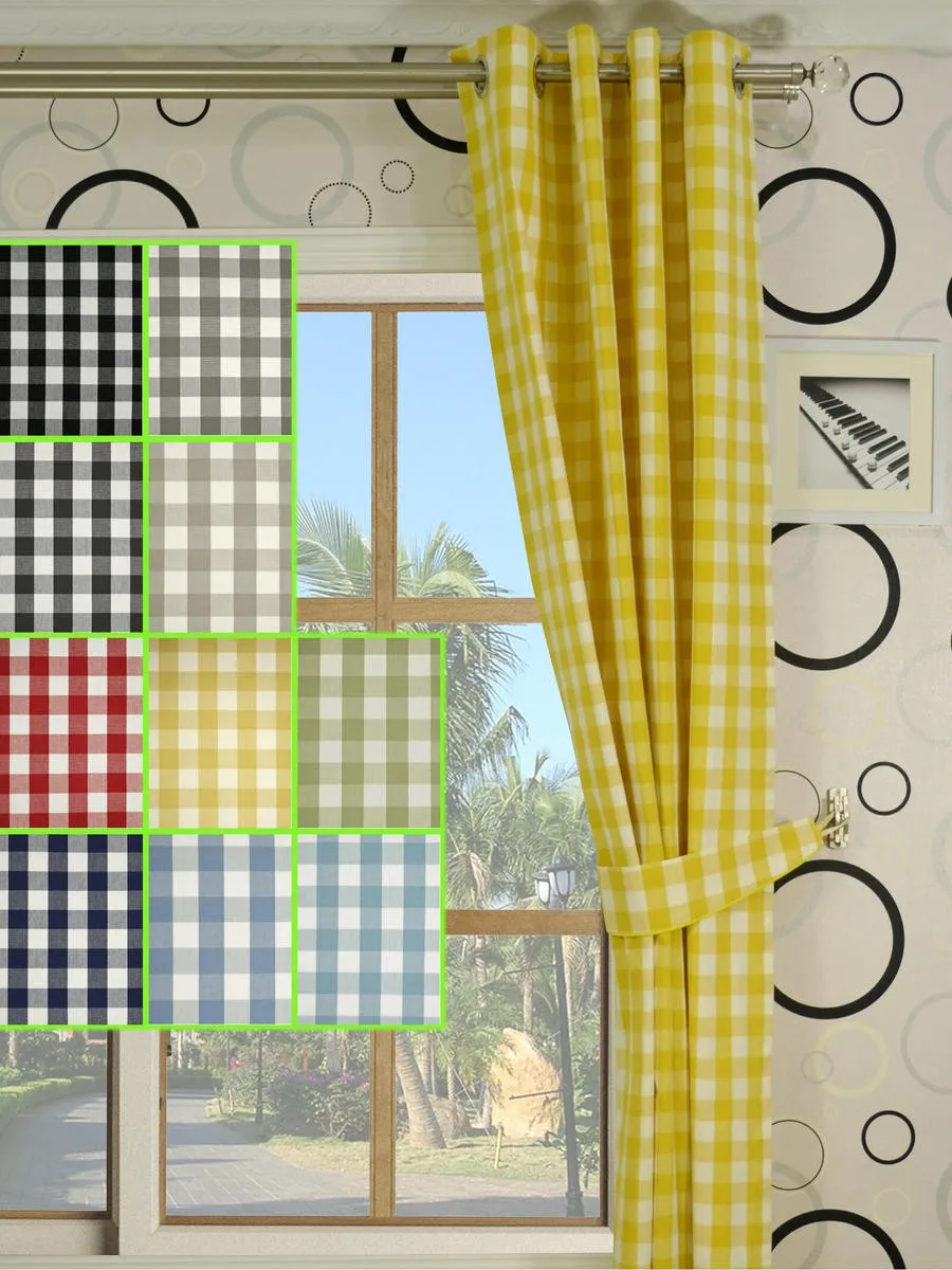New arrival Small Plaids 100% cotton eyelet Curtains For livingRoom
