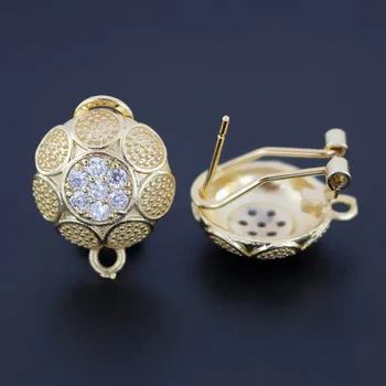 

Clip Back Earrings Post with Loop Connectors Micro Paved Zircon CZ Circle Metal Findings DIY Ethiopian Bridal Earrings Gold plt