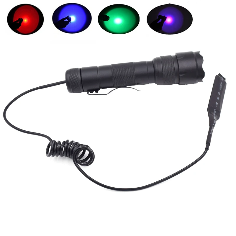 

Purple/Red/ Blue/Green Light WF 502B 300lumen Tactical Flashlight LED Torch For Camping lamp + Remote Pressure Switch