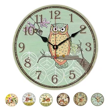 New Arrival Modern Design Home Digital Round Wood Wall Clocks Owl Printing Living Room Quartz Watches