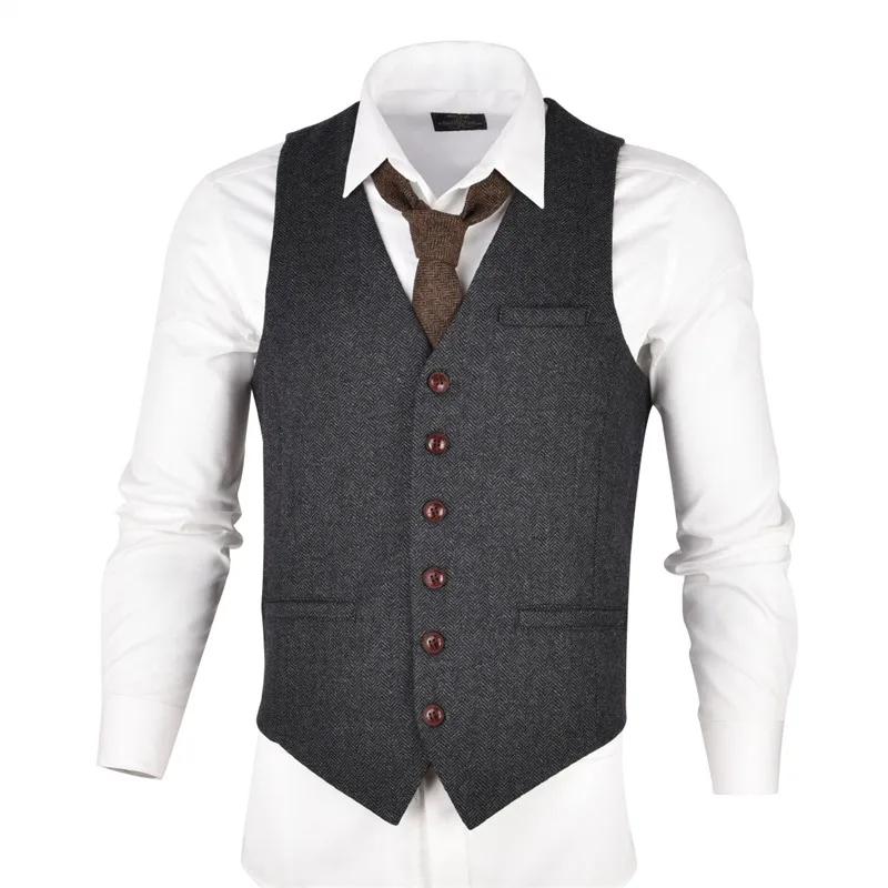 Solove-Suit Herren Vintage Fischgrätenmuster Wolle Anzug Weste Notch Revers Tweed Slim Fit Weste für Hochzeit Groomsmen 