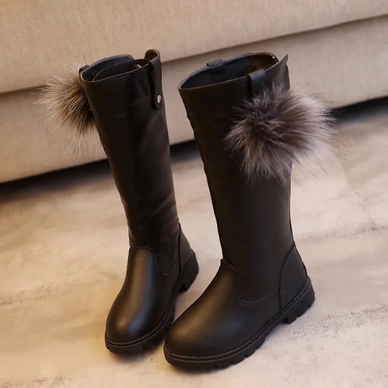 

2017 Hot Sales Kids Snow Boots Children Leather Boots Fur Plush Princess Snow Boots for Little Girls Children Winter Warm Boots