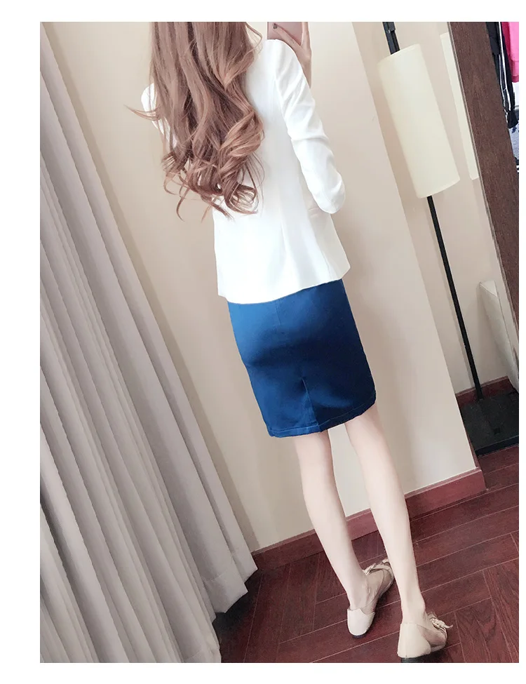 Royal Blue blazer women suit with white jackets two piece skirt suit