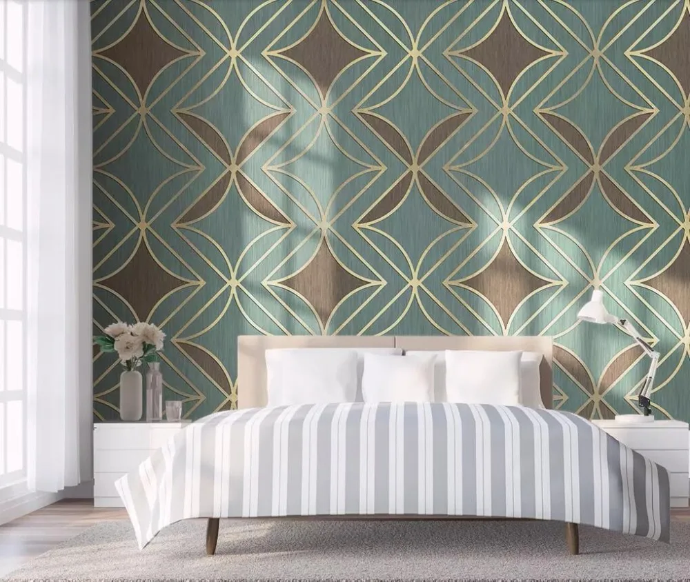 

Contemporary and contracted aureate line Mosaic design is geometrical bedroom setting wall picture