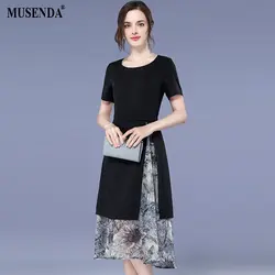 MUSENDA плюс размеры Женский, черный принт лоскутное Туника Платье 2018 летний сарафан женские офисные Повседневные платья Vestido Robe