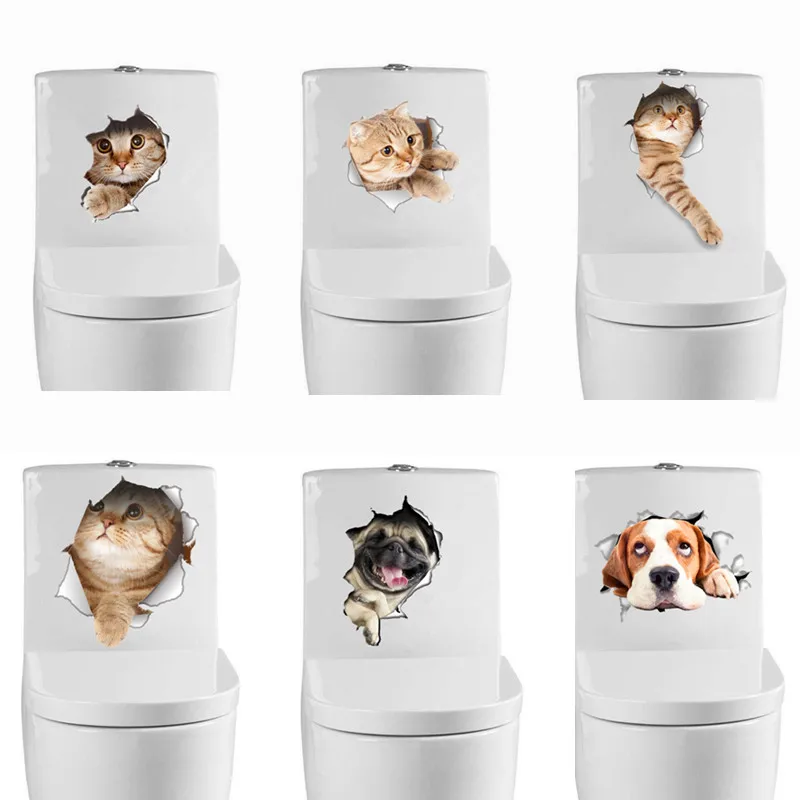 

Waterproof Vinyl 3D Hole View Vivid Cat Dog Wall Sticker Bathroom Toilet Living Room Home Decor Decal Poster Background Stickers