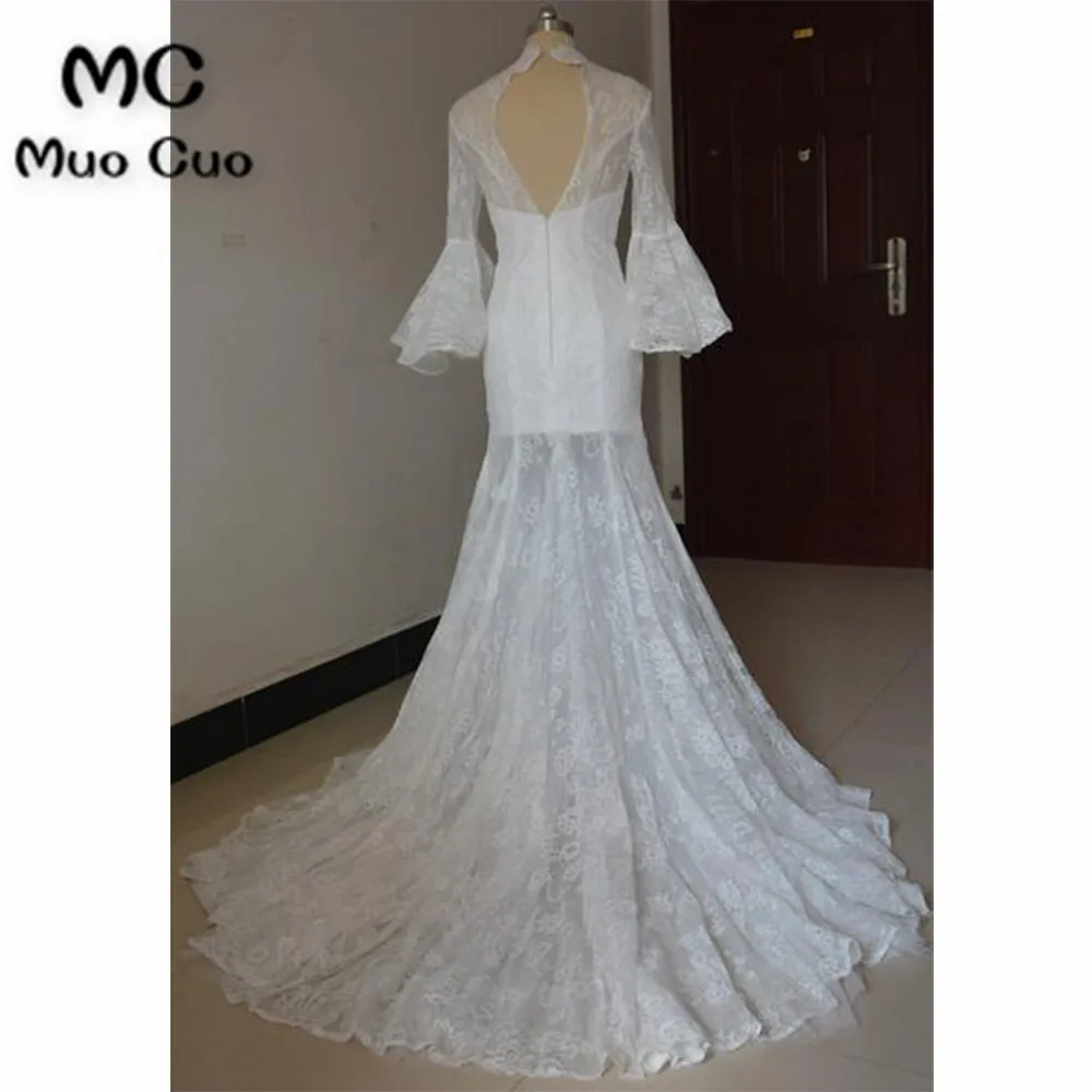 2017 Long Sleeves High Neck Open Back Lace Unique Stunning Glamorous Wedding Dress, Bridals Dress3 
