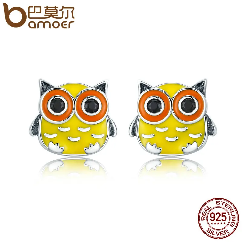 BAMOER Animal Collection 100% 925 Sterling Silver Cute Owl Animal Stud Earrings for Women Sterling Silver Jewelry Brincos SCE229 BAMOER Animal Collection 100% 925 Sterling Silver Cute Owl Animal Stud Earrings for Women Sterling Silver Jewelry Brincos SCE229
