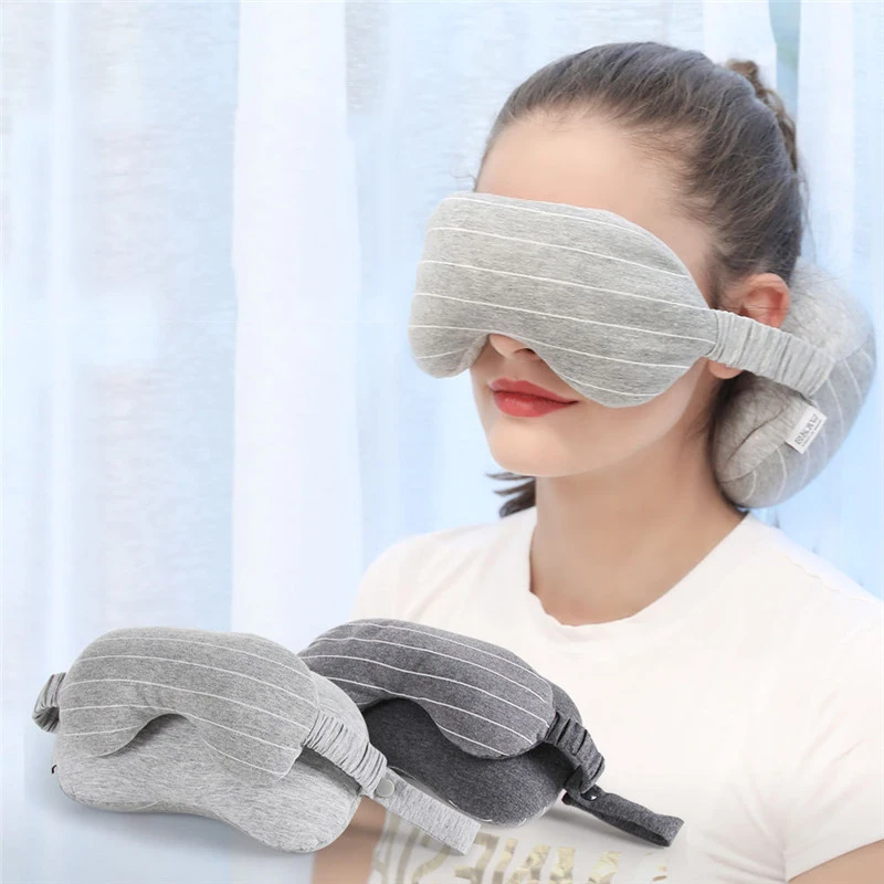 2 in 1 Travel Neck Pillow Eye Mask Portable Soft Pillow Eye Mask with