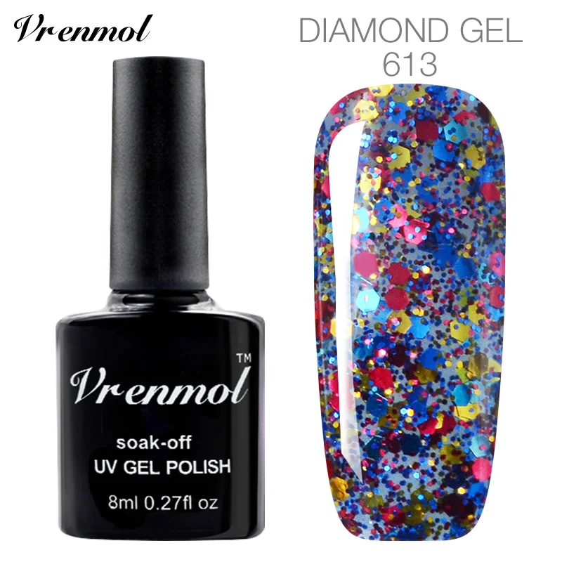 Vrenmol 8 мл белоснежный цвет супер блестящий Гель-лак с блестками Алмазный УФ-гель для ногтей DIY Nial Art Design Макияж ногтей - Цвет: 613