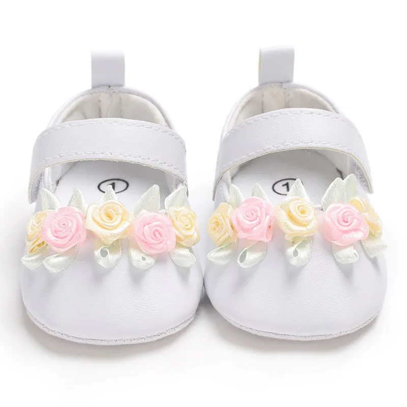 Новорожденный ребенок простой маленький свежий цветок девочка малыш Принцесса ПУ обувь Шампанское Белый Первые ходунки