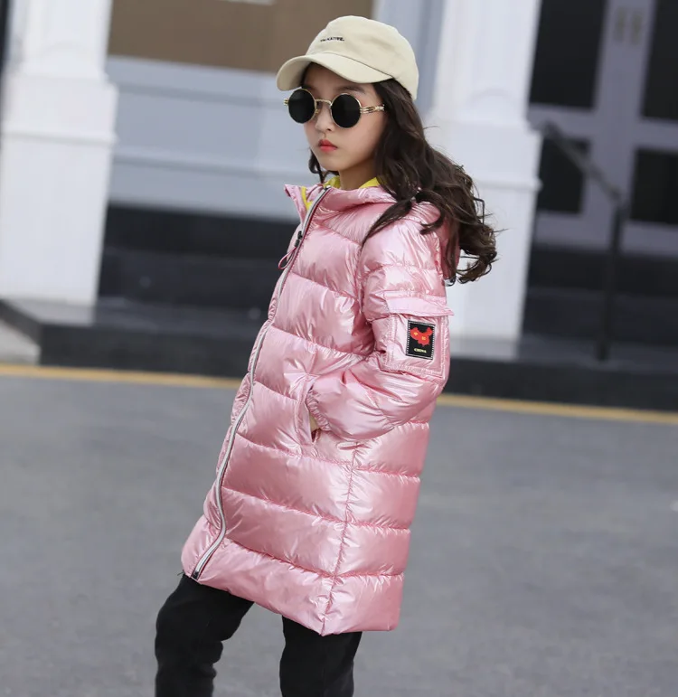 Парки для девочек 8, 10, 12 лет, зимние теплые пальто детские куртки теплая детская верхняя одежда на молнии с капюшоном серебристого, черного и розового цвета куртки для мальчиков