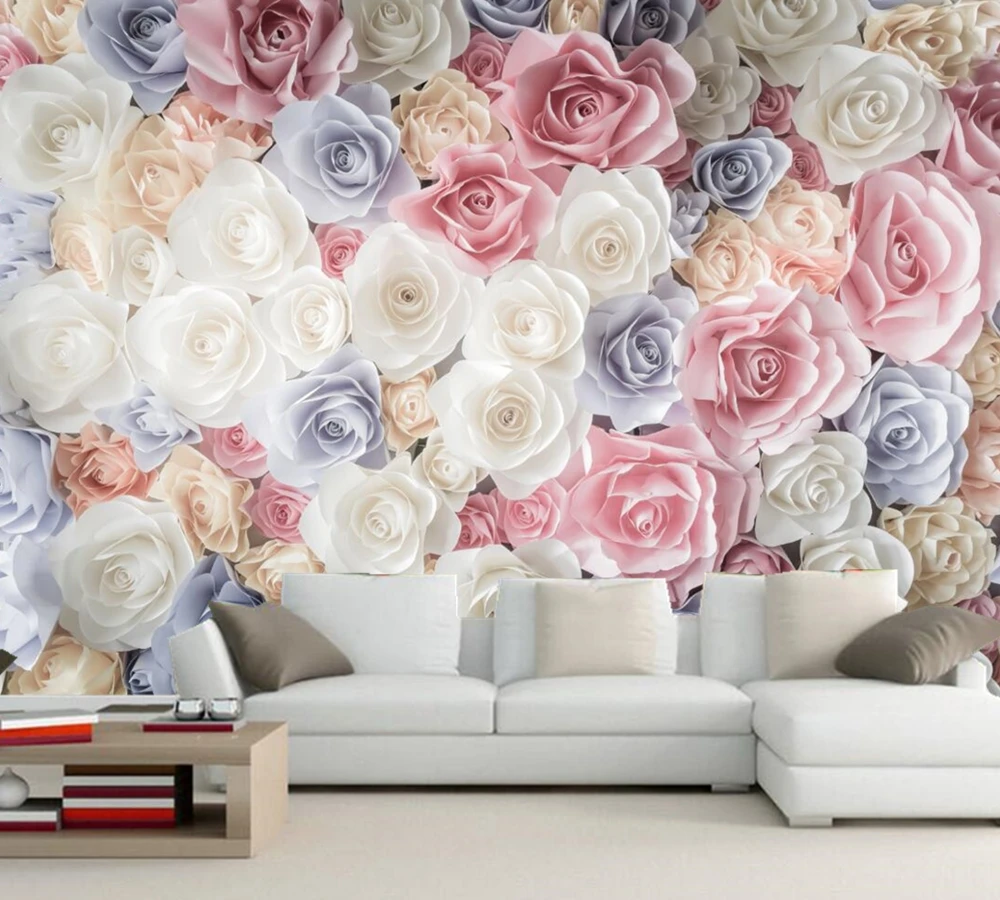 Mural De Pared 3d Con Textura De Flores Rosas Sala De Estar Tv