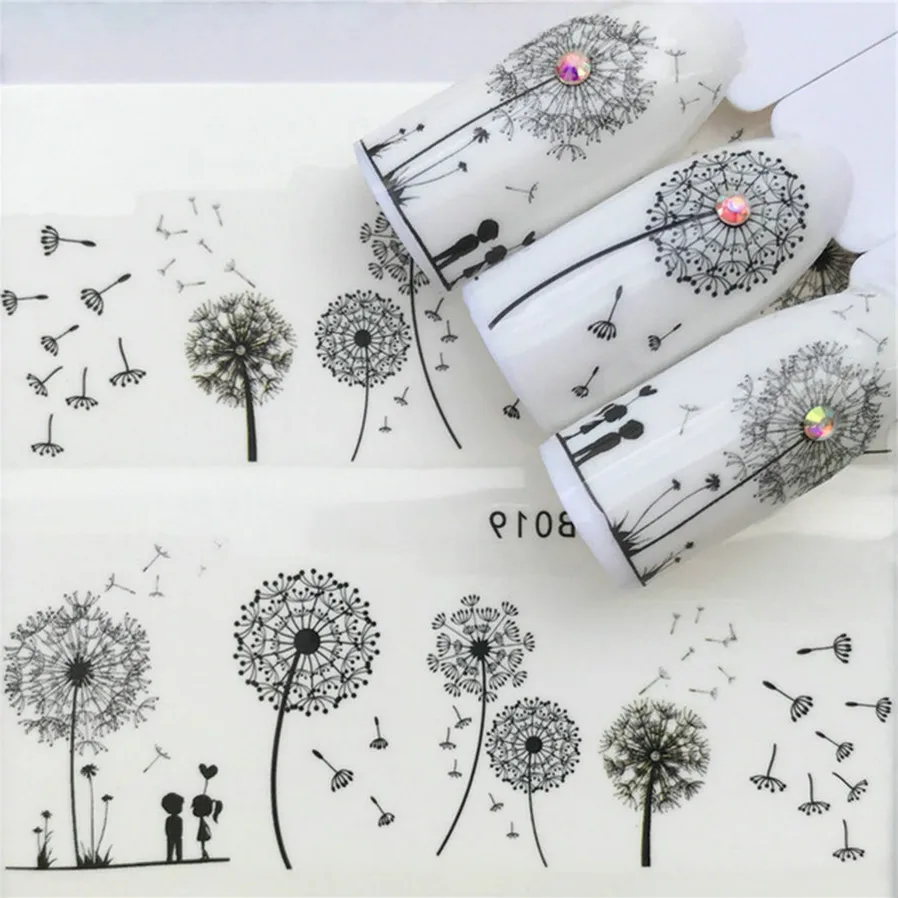 

1 Pcs Shiny Dandelions False Nail Tips Nature Clear Finger Full Card Nail Art Display Practice Acrylic UV Gel PolishTool Manicu