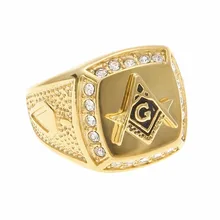 Venta caliente Chapado En Oro Masónica Anillo Nuevo Anillo Masónico de acero Inoxidable Anillo de Dedo de la Joyería de Oro Clásico Hiphop Dancer Finger Anillo