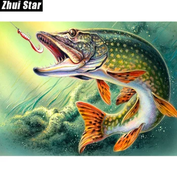 

Zhui Star Full Square Diamond 5D DIY Diamond Painting "Green Fish" 3D Embroidery Cross Stitch Mosaic Painting Home Decor Gift BK