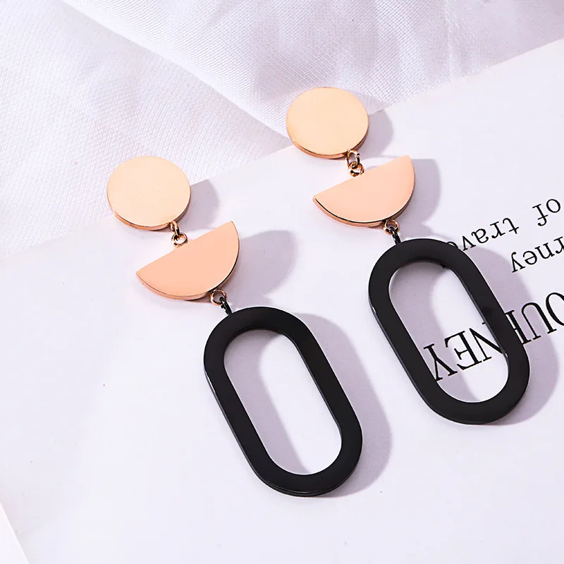 

New Geometric Round Long Drop Earrings Long Rose Gold Color Clothing Wild Wedding Holiday Gift Women Earrings Jewelry 2019 xy57