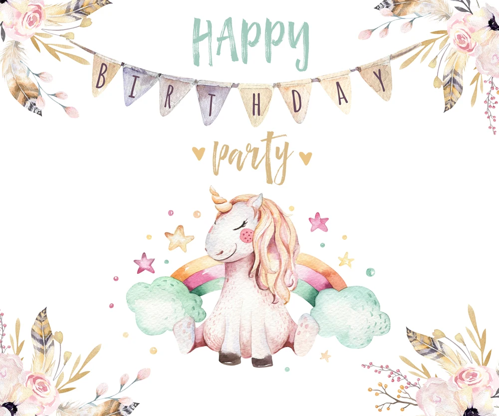 Cartoon Unicorn Happy Birthday Photography Backdrops Photo Background