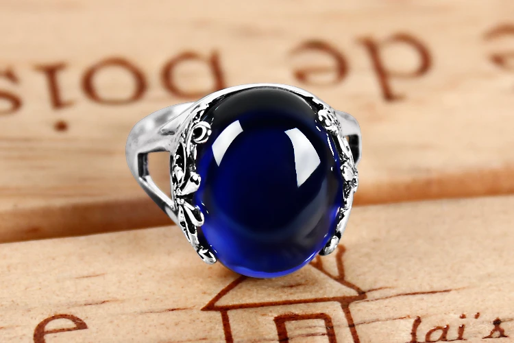 

Thai silver yellow agate chalcedony ring female palace retro fashion silver jewelry blue corundum rings