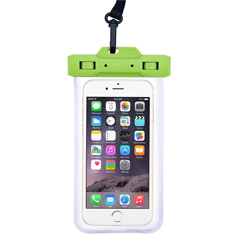 Открытый плавательный Универсальный подводный чехол сотовые телефоны водостойкая сумка для iphone X 6 plus 7 8 все модели 6 дюймов с шнурком - Цвет: Зеленый цвет