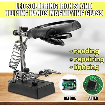 2.5X-10X lens Auxiliary Clip Loupe Desktop Magnifier Third Hand Soldering Repair Tool Welding Magnifying Glass With LED Light