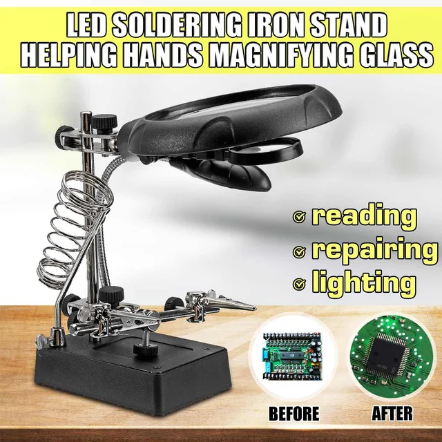 2.5X-10X lens Auxiliary Clip Loupe Desktop Magnifier Third Hand Soldering Repair Tool Welding Magnifying Glass With LED Light