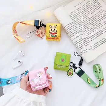 

Leather Earphone Case For AirPods Case Luxury Cartoon Cover For Apple Air pods 2 Case Pink Box For Earpods Accessories Keychain