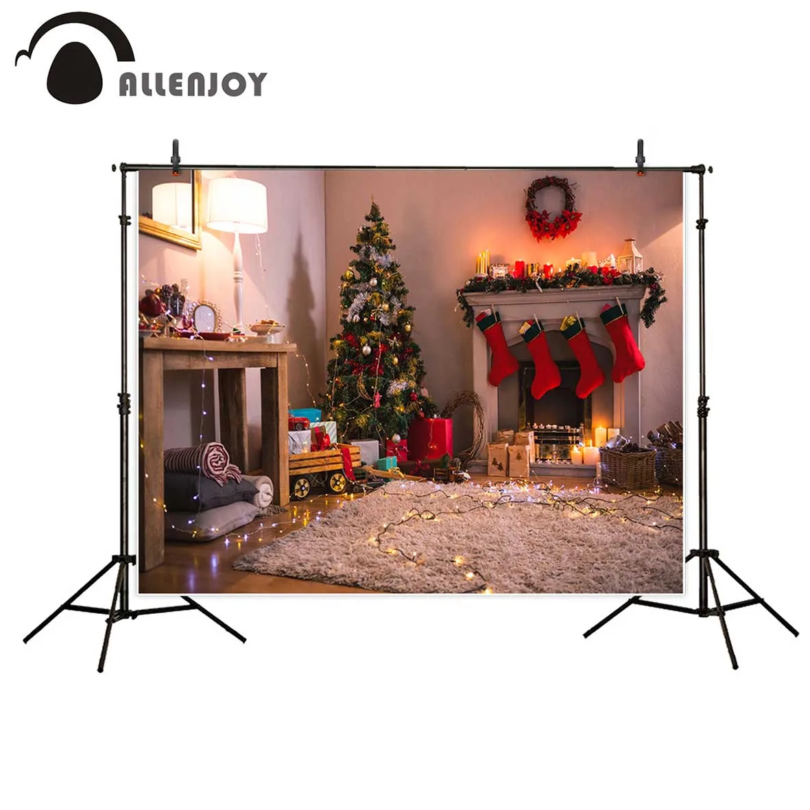 Allenjoy виниловый материал фотовечерние Рождественская елка шкаф красные носки