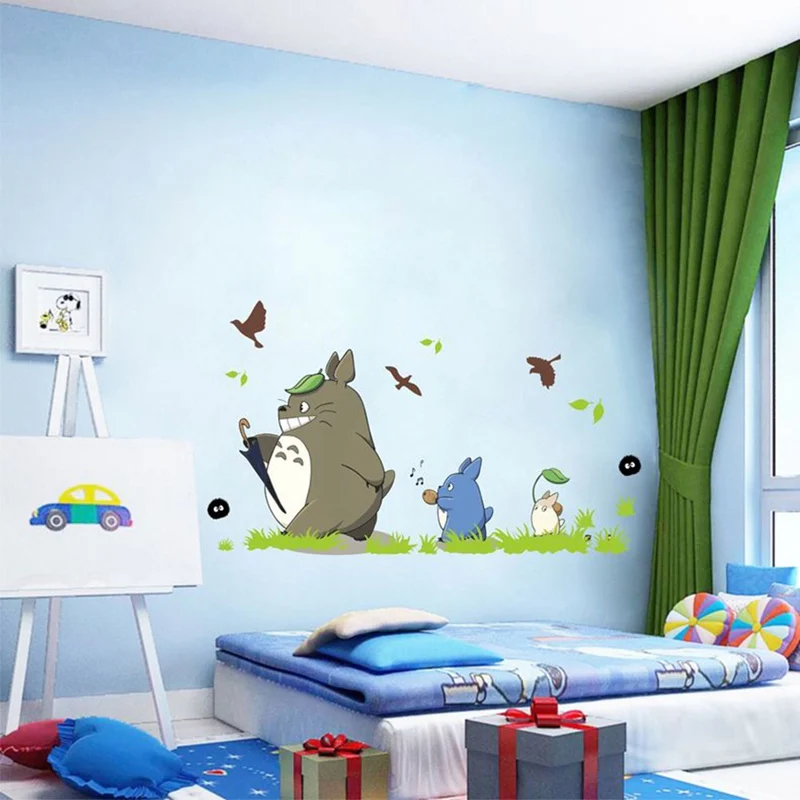 新しい漫画アニメーションビニールトトロ壁のステッカーカフェ バー 家の装飾ポスタートトロ壁紙 Totoro Wall Sticker Sticker For Kids Roomwall Stickers For Kids Aliexpress