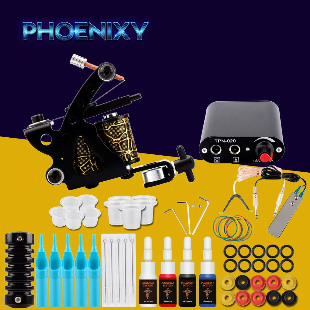 

Started Tattoo Kit 8 Wrap Coils Tattoo Machine Gun Set 20Pcs Pigment Inks Permanent Makeup Power Supply Complete Tattoo Set