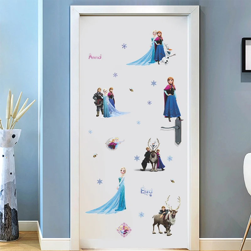 Disney Cartoon Lovely Frozen Toys Elsa And Anna Waterproof Children Bedroom Decoration Pusheen wall door Sticker Pegatinas