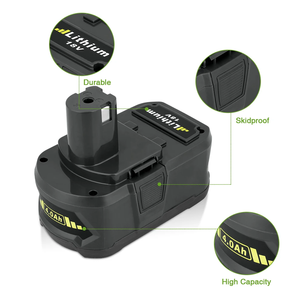 Floureon для Ryobi 18V 4000mAh P108 RB18L40 литий ионный аккумулятор Аккумуляторная дрель