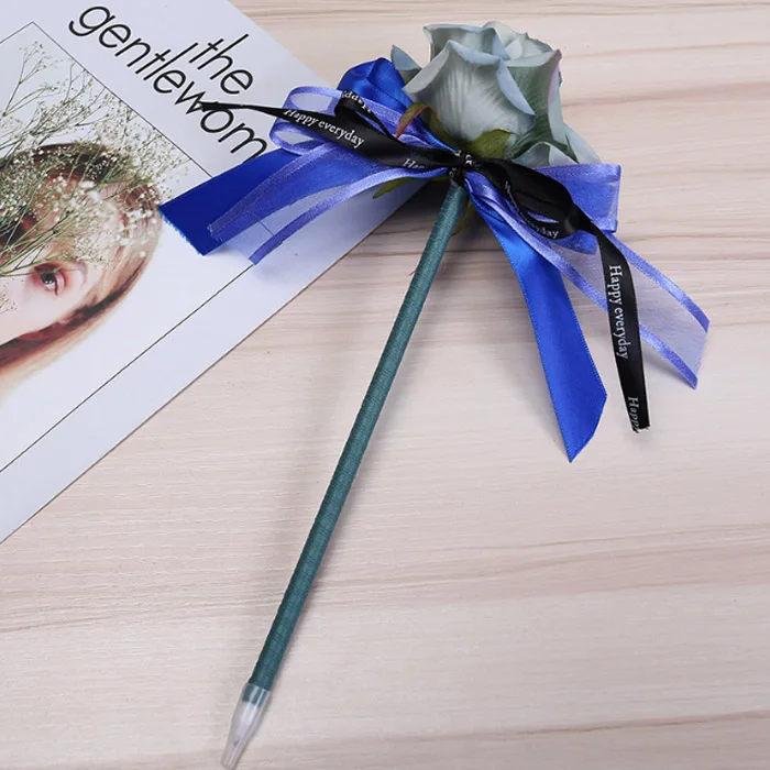 Rose Flower blue 1 шт. творческий имитация пиона; нарядное Цветочное платье, украшенное розами и бантом, шариковая ручка ко Дню Святого Валентина шариковая Письменные ручки свадебный подарок перо - Цвет: Rose Flower blue