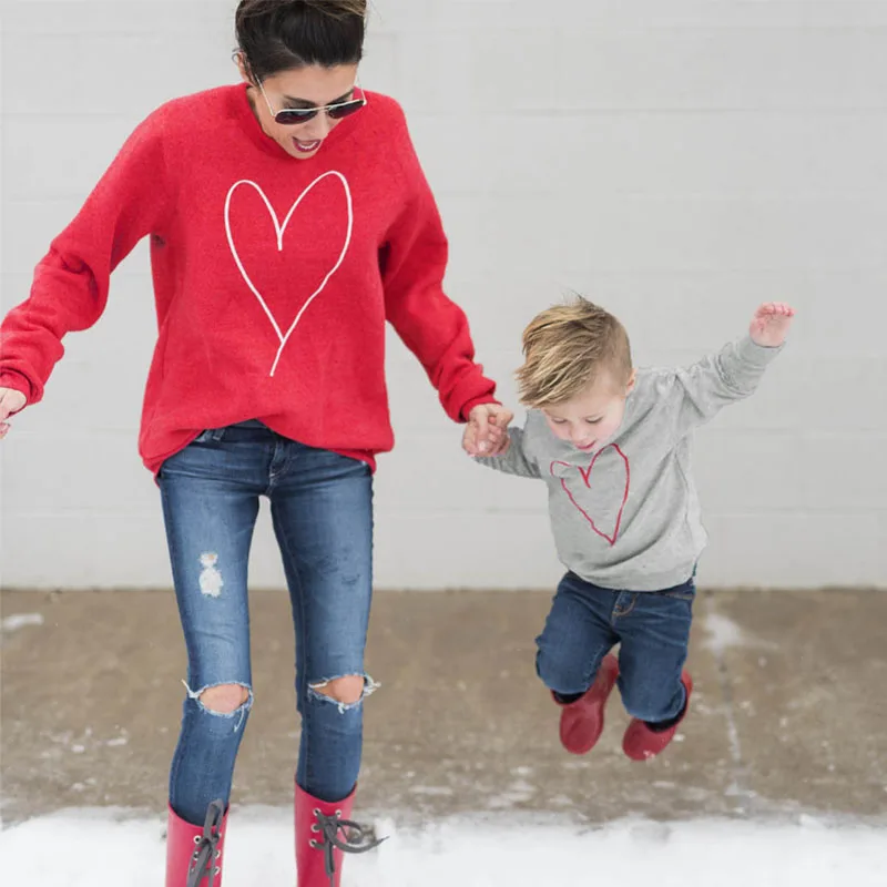 

Autumn Clothing Clothes Mommy and Me Clothes Boys Hoodies Girls Hoodies Kids Hoodies Long Sleeve Gray Red Love