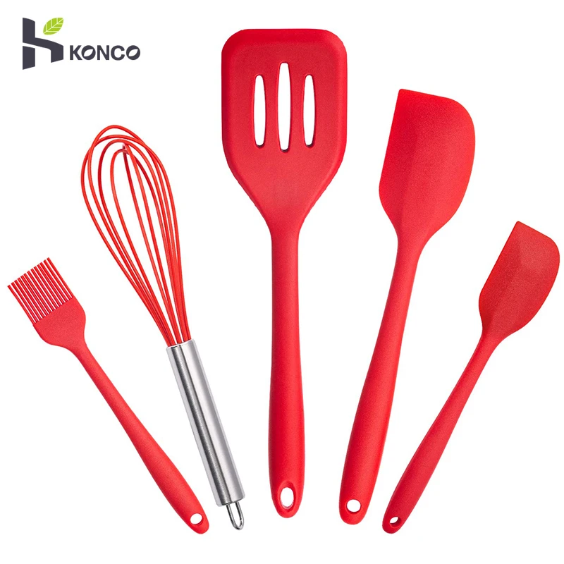 

KONCO non stick Silicone Kitchen Utensils Cooking tools Set Baking Cookware Set with Egg Beater Spoon Spatula Oil Brush