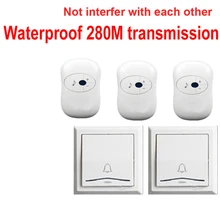 2 излучателя+ 3 приемники дверного звонка водонепроницаемый 280 м Рабочий беспроводной дверной звонок, дверной звонок, беспроводной, беспроводное кольцо, 36 мелодий дверной Звонок