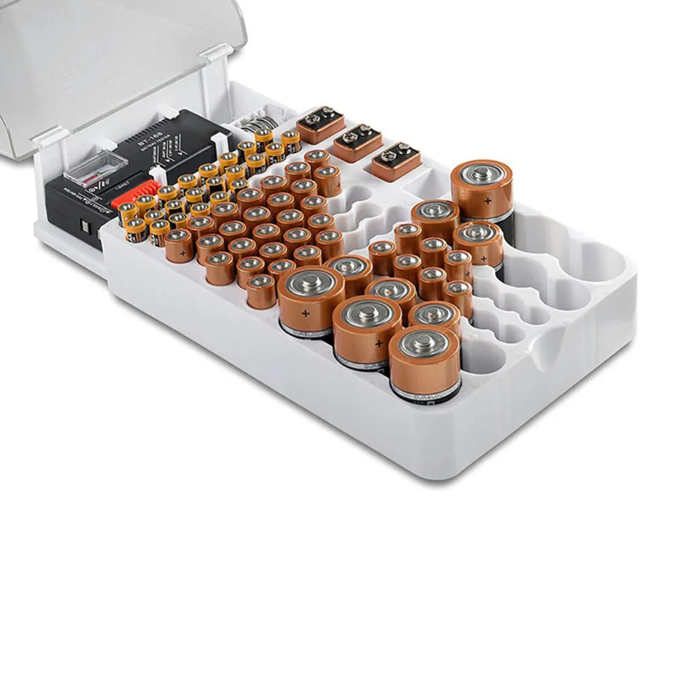 

Large Capacity Battery Storage Organizer Holder with Tester Universal Plastic Battery Storage Box Case Including Battery Checker