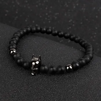 

10pcs male bracelet Natural Stone Alloy Batman helmet Charm Bracelet beads with volcanic rock men Jewelry Lava Yoga Bracelets