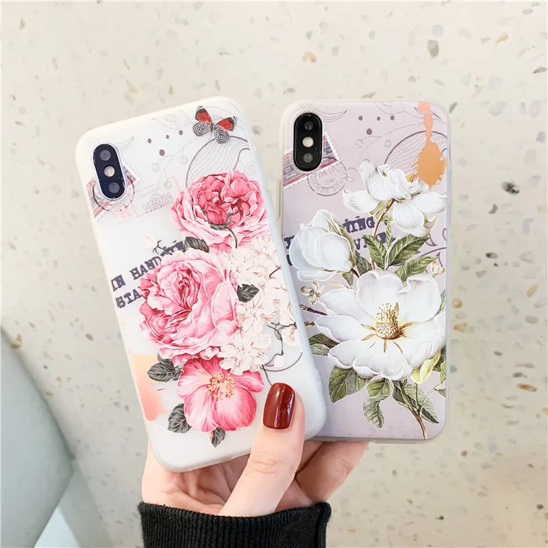 

For iPhone Cute Flower Silicon Phone Case For iPhone 7 8 6 6s Plus Case X XS Max XR Cover fashion Rose Floral TPU Soft Cases