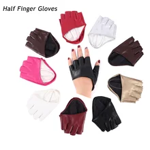 Moda metade dedo luvas de couro do plutônio senhora fingerless condução mostrar mitten legal acessórios de roupas cor sólida