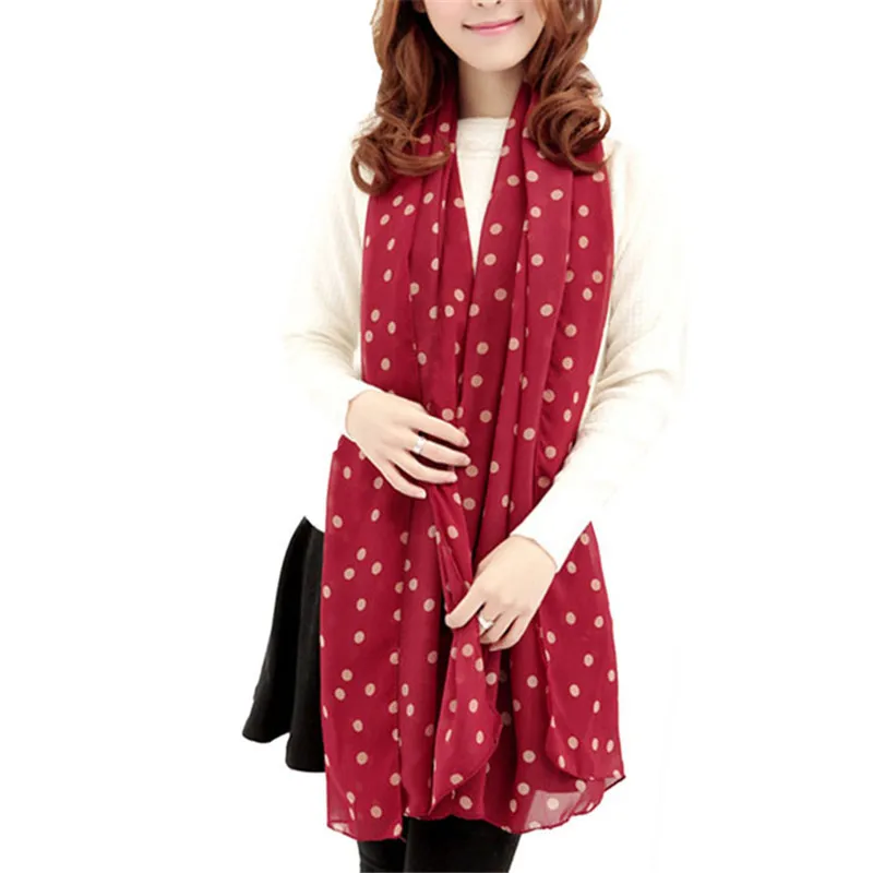 Enduring New Stylish Girl Long Soft Silk Chiffon Scarf Wrap Polka Dot Shawl font b Scarve