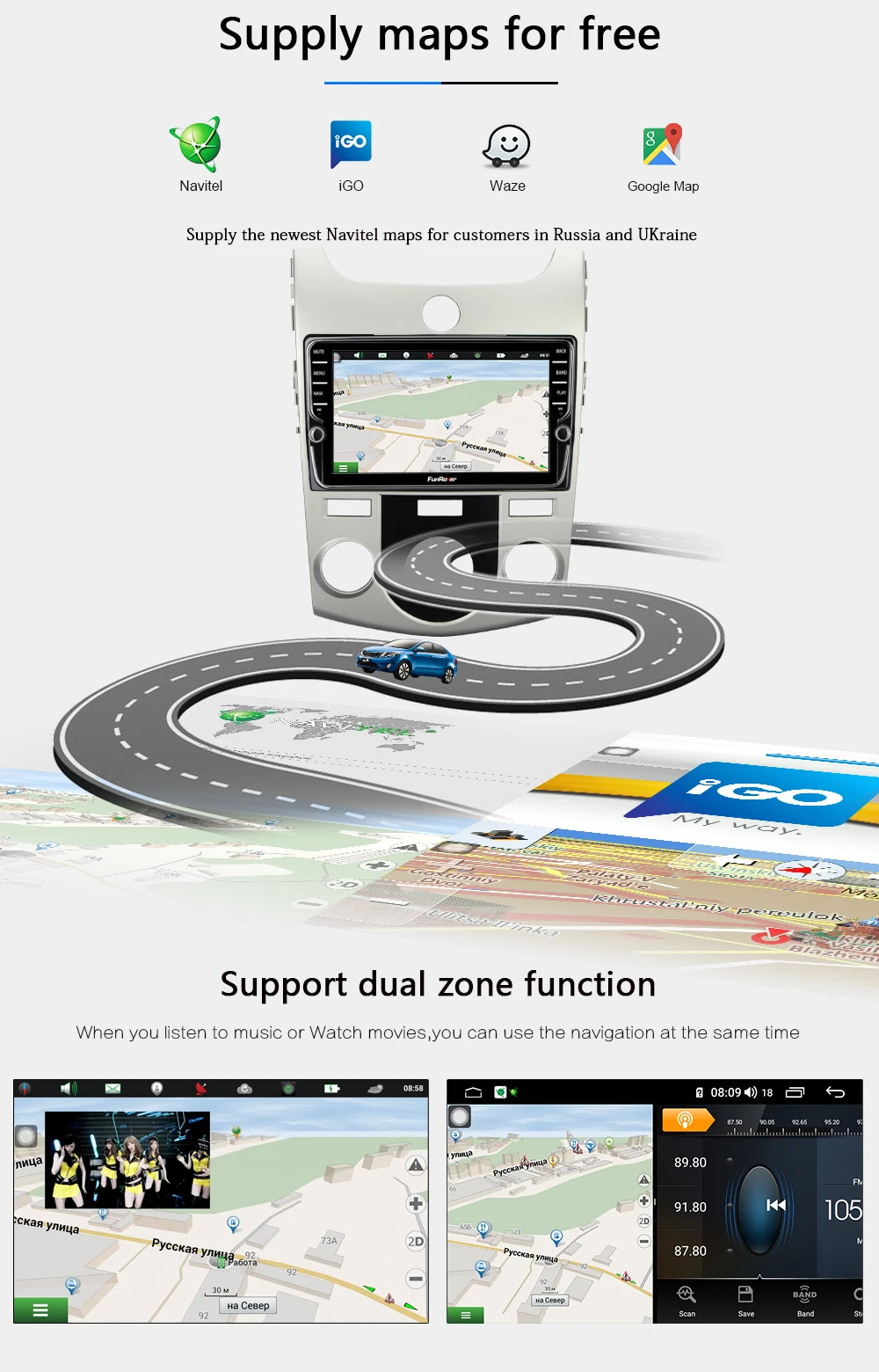 Sale Funrover Android 9.0 car dvd gps multimedia player For KIA Cerato 2008-2013 dvd navigation radio video audio player no car 2 din 12