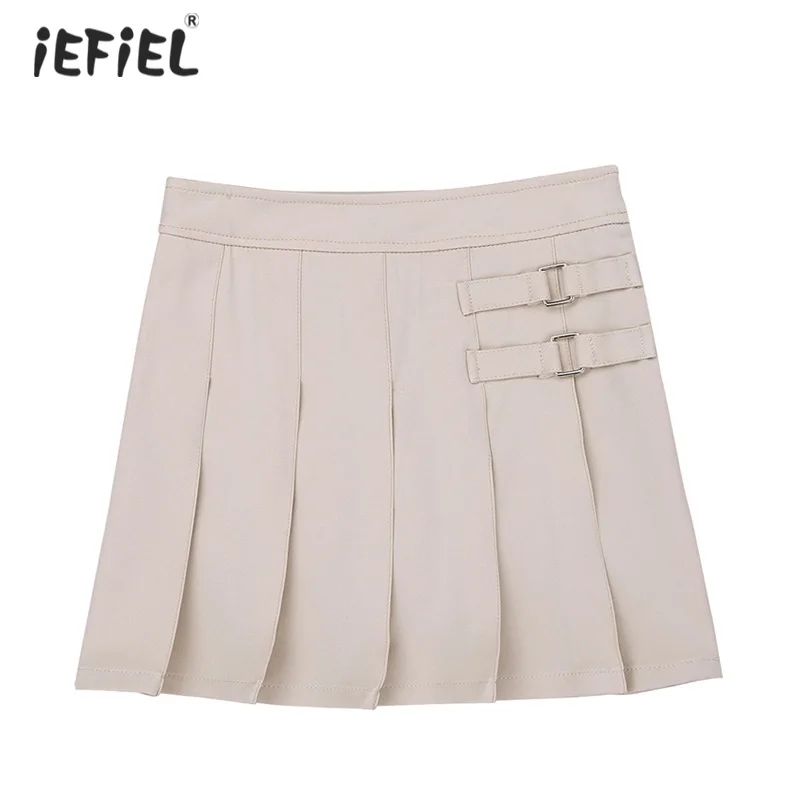 

iEFiEL Kids Girls School Uniform Pleated Side Zipper Scooter Skirt with Hidden Shorts Hot Wide Waistband Casual Skirt SZ 4-14
