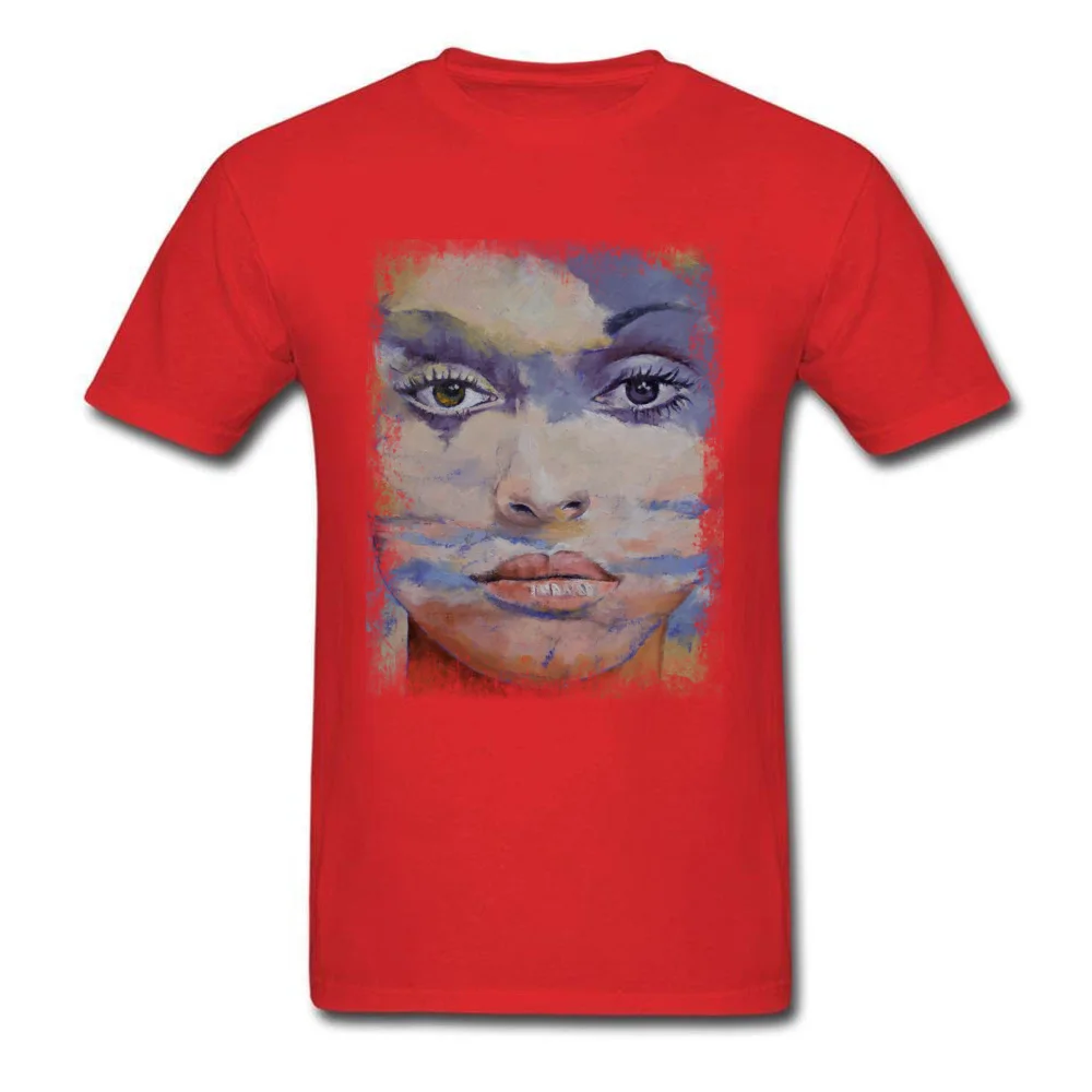MONA LISA T-shirts for Men Leisure Summer T Shirt Short Sleeve Slim Fit Street Tee-Shirts Round Collar 100% Cotton Fabric MONA LISA red