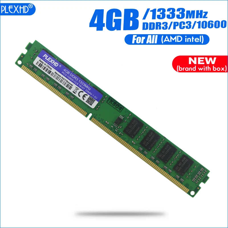 

NEW PLEXHD 4GB DDR3 PC3-10600 4G PC3 10600 1333MHz For Desktop PC DIMM Memory RAM (For intel amd) Fully compatible System