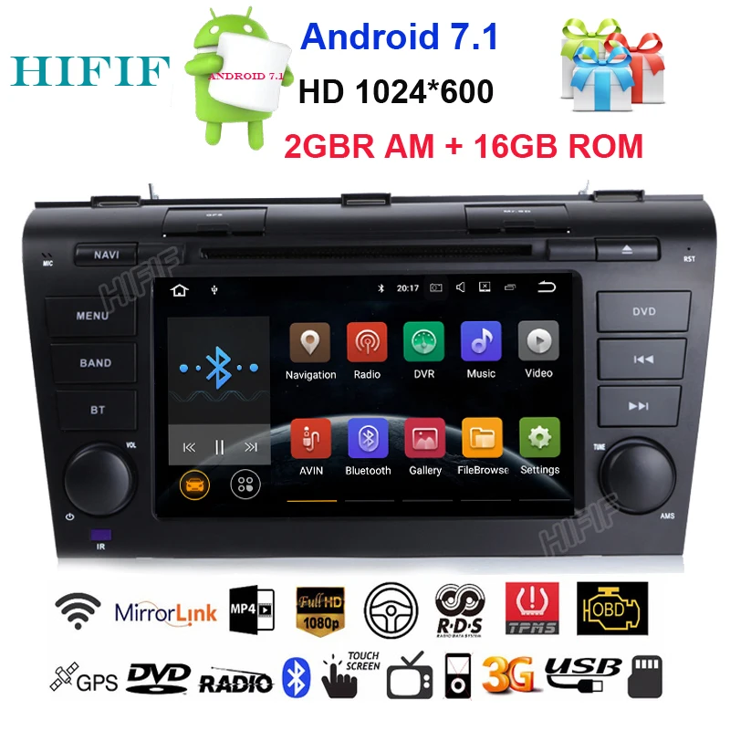 Excellent HIFIF Android 7.1.2 Quad Core Car DVD Player For Mazda 3 Mazda3 2004 2005 2006 2007 2008 2009 GPS Navigation Radio BT Stereo 0