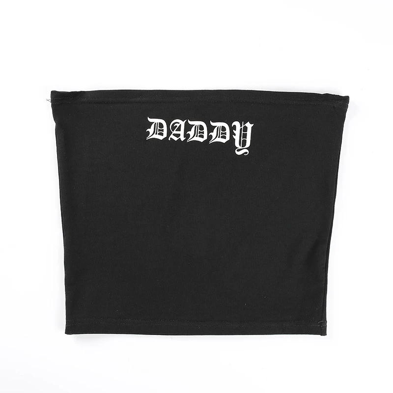 Женский сексуальный черный топ с буквенным принтом укороченный бандо летняя