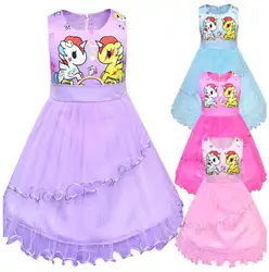 Новое разноцветное Сетчатое платье с вышивкой в виде единорога и единорога для девочек, детское платье принцессы