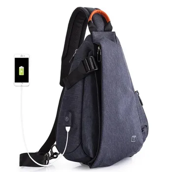 

2020 Chest Bag Men Leather Chest USB Backbag With Headphone Hole Travel Organizer Male Waist Bag D391